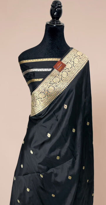 Black Pure Katan Banarasi Handloom Saree - Meenakari Kadhwa Motifs