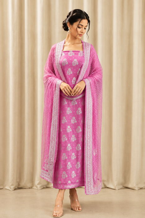 Pink Pure Khaddi Georgette Banarasi Suit