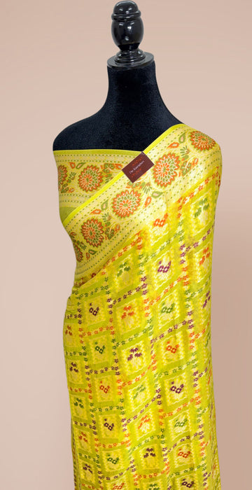 Yellow Pure Khaddi Chiffon Banarasi Saree - Meenakari Work