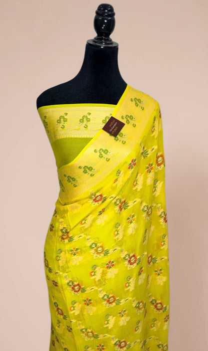 Hazel Yellow Pure Khaddi Chiffon Banarasi Saree