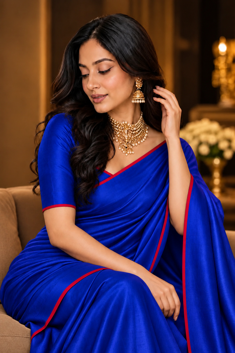 Royal Blue Pure Banarasi Katan Handloom Saree - Designer Satin Border