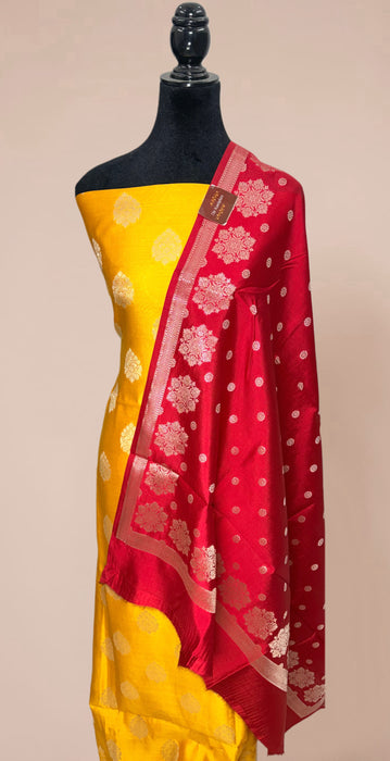 Red and Yellow Pure Chiniya Silk Banarasi Suit