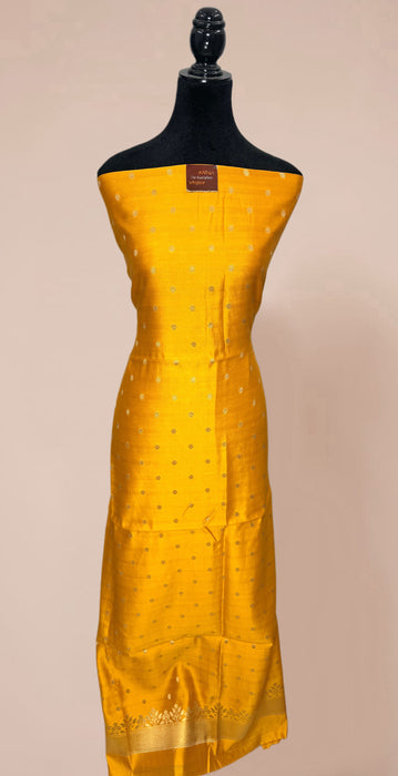 Red and Yellow Pure Chiniya Silk Banarasi Suit - Meenakari