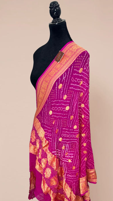 Rani Pure Georgette Bandhani Banarasi Handloom Dupatta