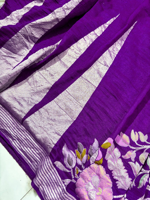 Purple Pure Tussar Georgette Banarasi Handloom Saree - Designer Meenakari