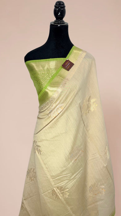 Beige Pure Moonga Banarasi Handloom Saree - Designer Saree