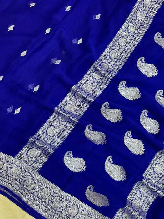 Royal Blue Pure Kadhwa Chiffon Georgette Banarasi Saree