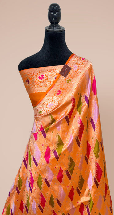 Orange Pure Katan Banarasi Handloom Saree - Rangkat