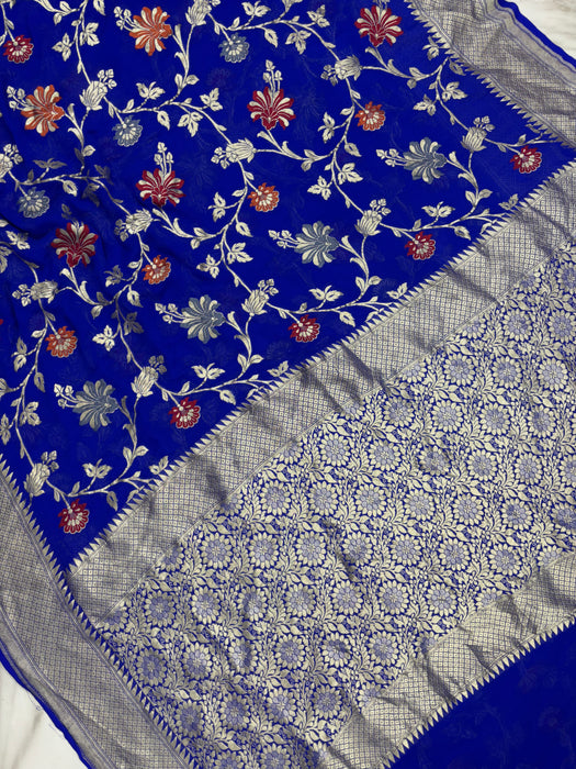 Blue Khaddi Georgette Banarasi Handloom Saree - Meenakari