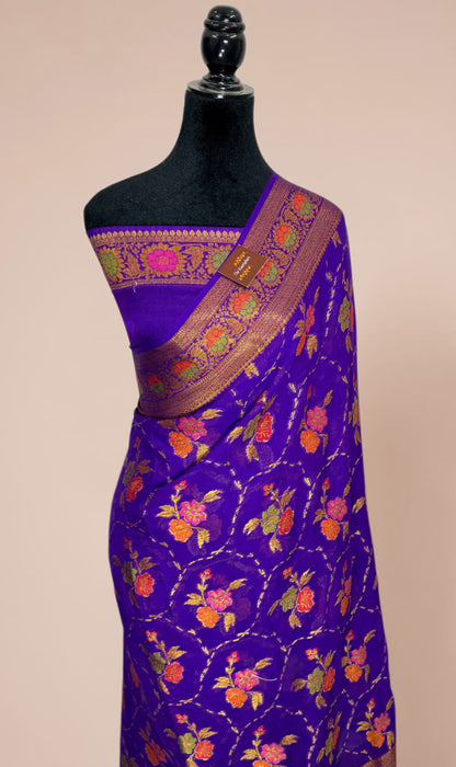 Purple Pure Khaddi Chiffon Banarasi Saree