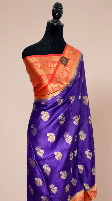 Purple Desi Tussar Banarasi Handloom Saree - Meenakari Motifs