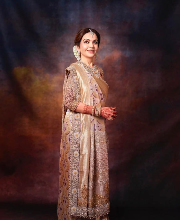 Nita Ambani Pure Katan Banarasi Handloom Saree - Sona Meenakari Jaal Work