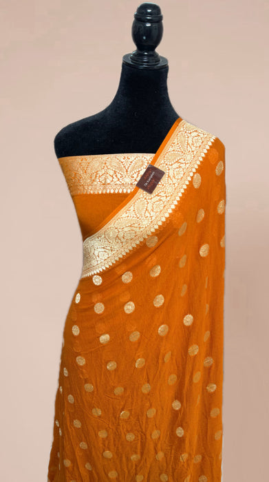 Rust Orange Georgette Banarasi Handloom Saree - Water Zari