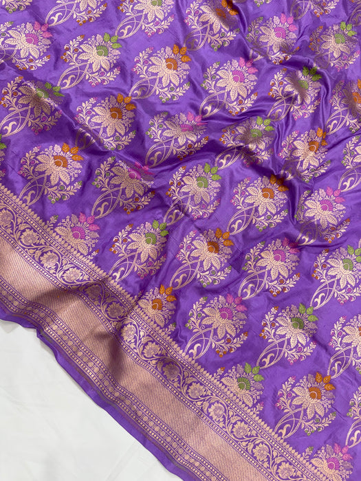 Lavender Pure Katan Banarasi Handloom Saree - Meenakari Work