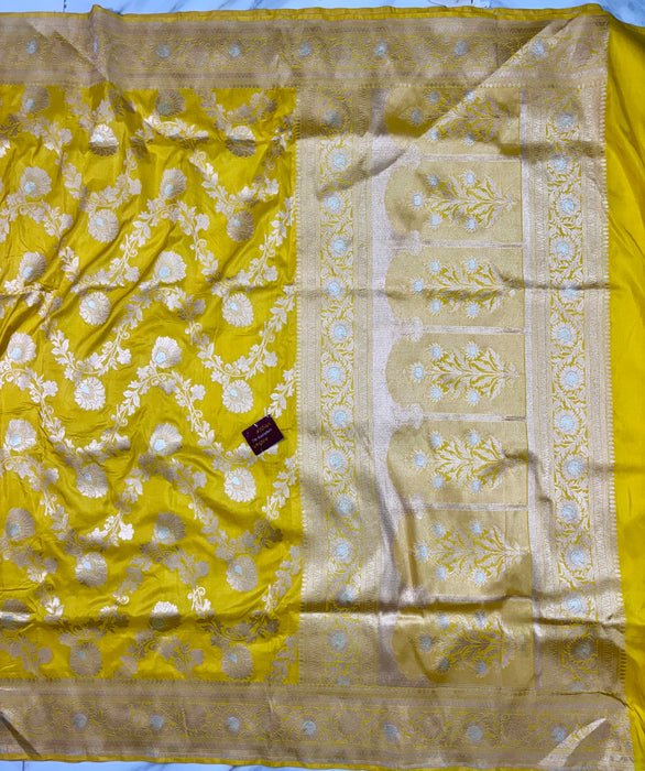 Yellow Pure Katan Banarasi Handloom Saree - Sona Roopa