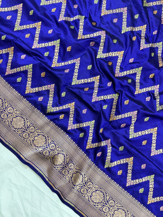 Blue Pure Katan Banarasi Handloom Saree - Meenakari Work