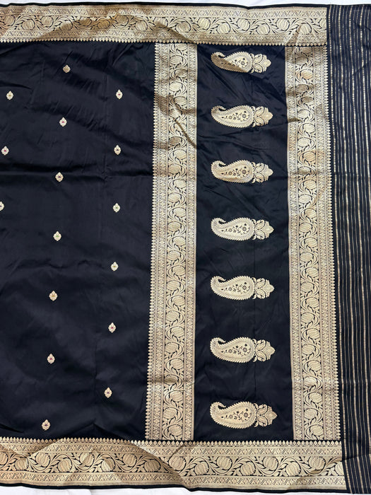 Black Pure Katan Banarasi Handloom Saree - Meenakari Kadhwa Motifs
