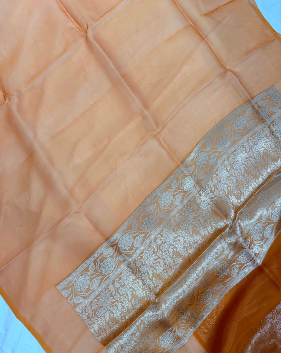 Orange Pure Kora Banarasi Handloom Saree