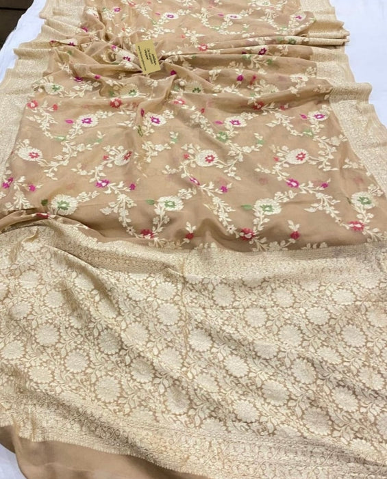 Persian Beige Khaddi Georgette Banarasi Saree - Meenakari
