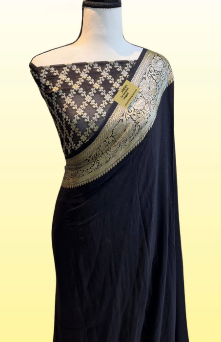 Black Pure Khaddi Chiffon Banarasi Saree
