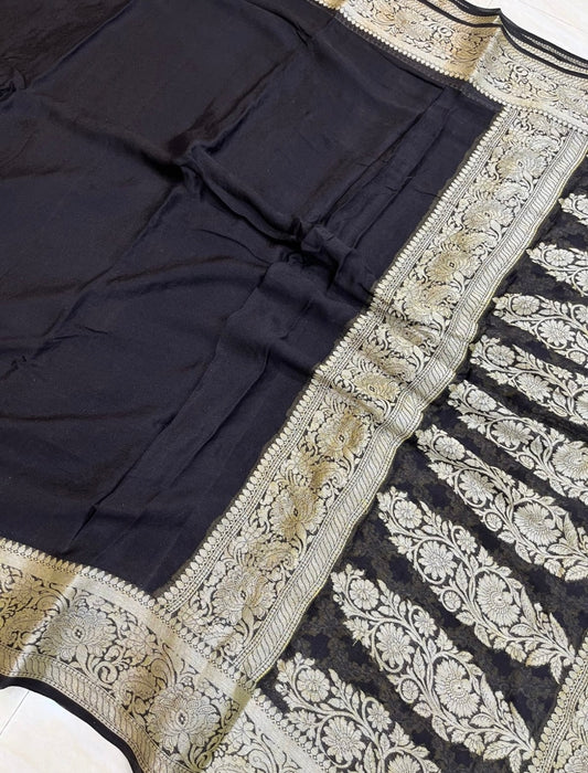 Black Pure Khaddi Chiffon Banarasi Saree