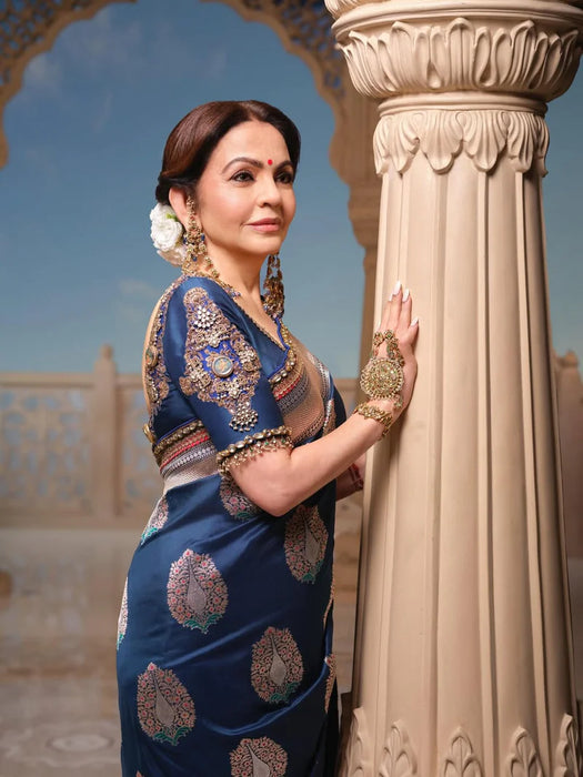 Nita Ambani Pure Katan Banarasi Handloom Saree - All over Zardozi Cutdana work