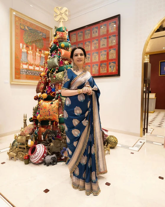 Nita Ambani Pure Katan Banarasi Handloom Saree - All over Zardozi Cutdana work