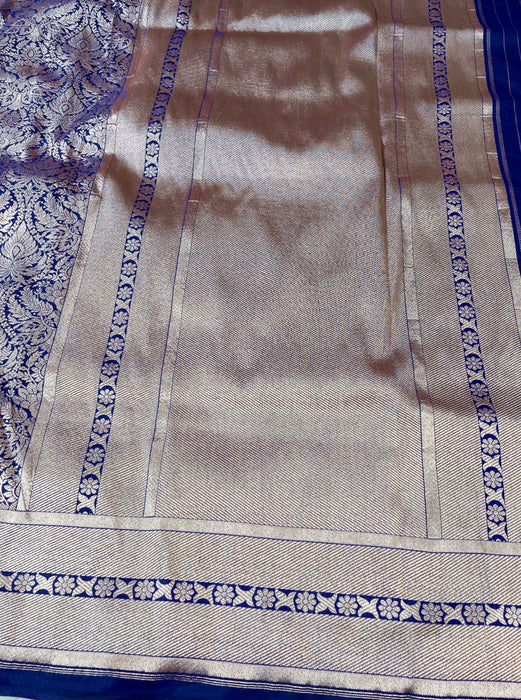 Blue Pure Katan Silk Banarasi Handloom Saree - Tanchui Brocade
