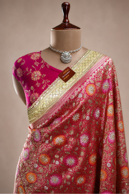 Rani Pure Katan Banarasi Handloom Saree - All over Zardozi