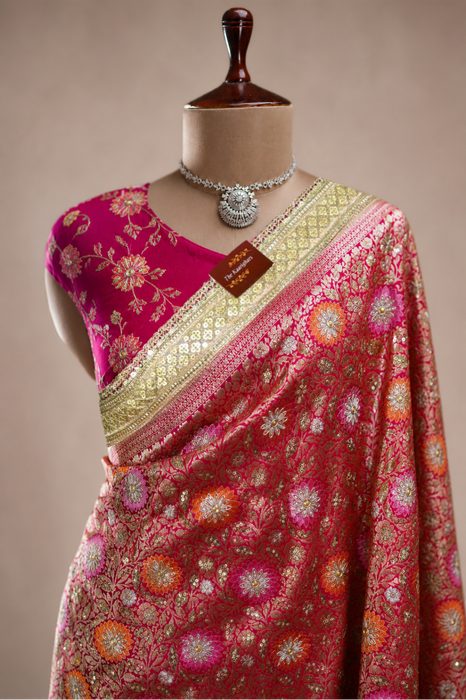 Rani Pure Katan Banarasi Handloom Saree - All over Zardozi