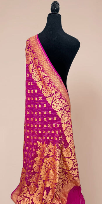 Rani Pure Georgette Bandhani Banarasi Handloom Dupatta