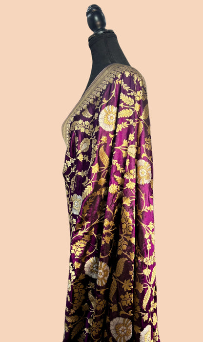 Indian Magenta Pure Katan Silk Banarasi Handloom Saree - Sona Roopa Jaal work