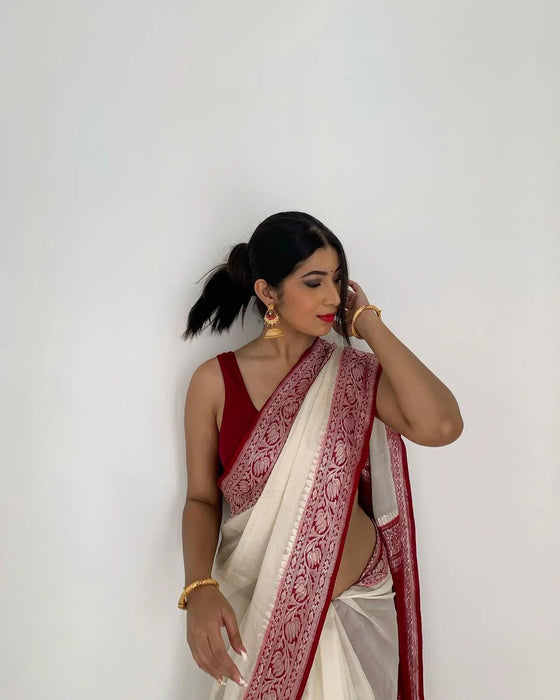 Pure Kadhwa Chiffon Georgette Banarasi Saree - Silver Zari