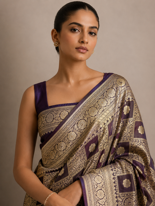 Spanish Brown Pure Katan Silk Banarasi Handloom Saree