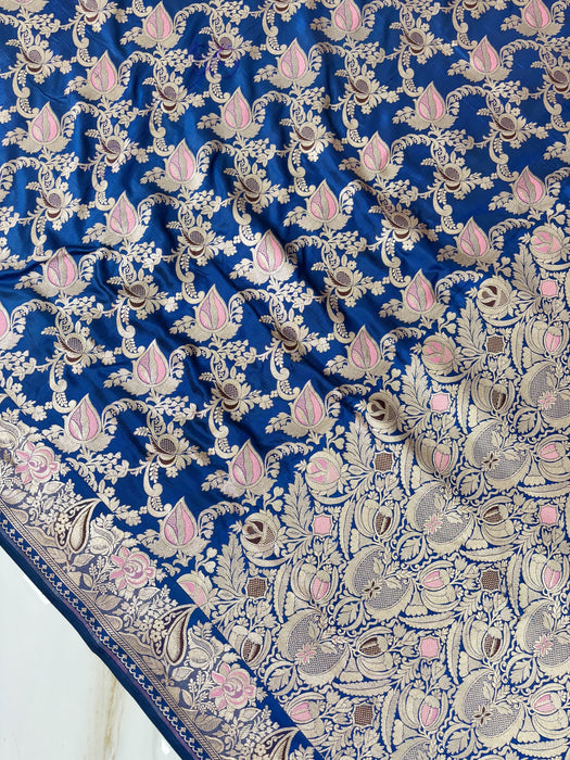 Deepika Padukone Pure Katan Banarasi Handloom Saree - Sona Meenakari Jaal Work