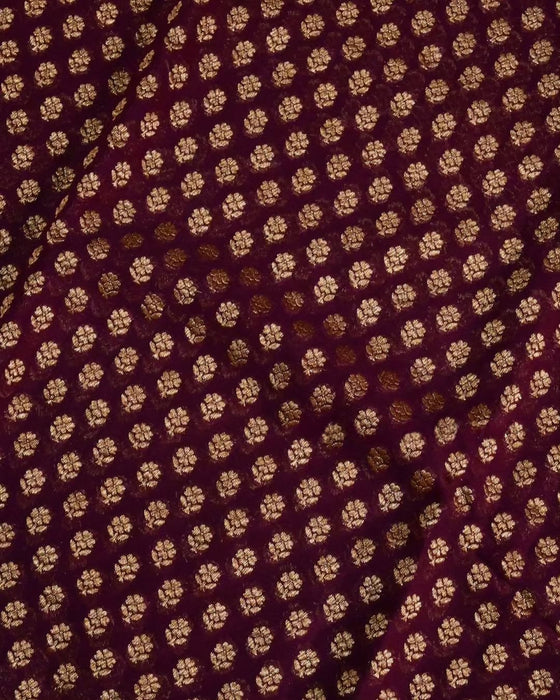 German Wine Khaddi Georgette Banarasi Handloom Saree - Antique Zari