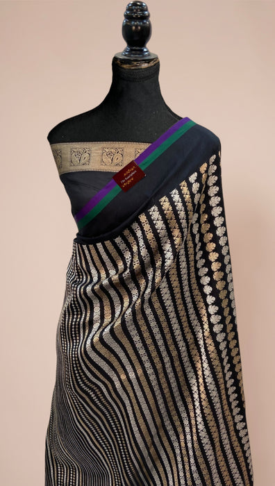 Nita Ambani Black Katan Banarasi Handloom Saree - Kadiyal Sona Roopa Meenakari