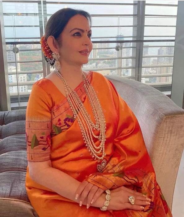 Nita Ambani  Katan Banarasi Handloom Saree - Meenakari