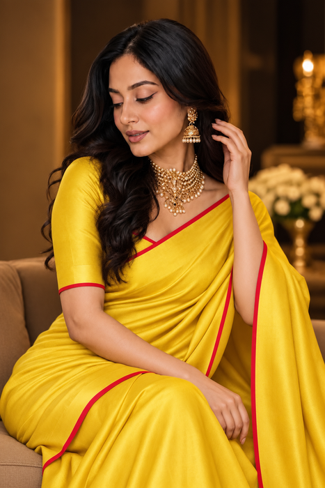 Yellow Pure Banarasi Katan Handloom Saree - Designer Satin Border