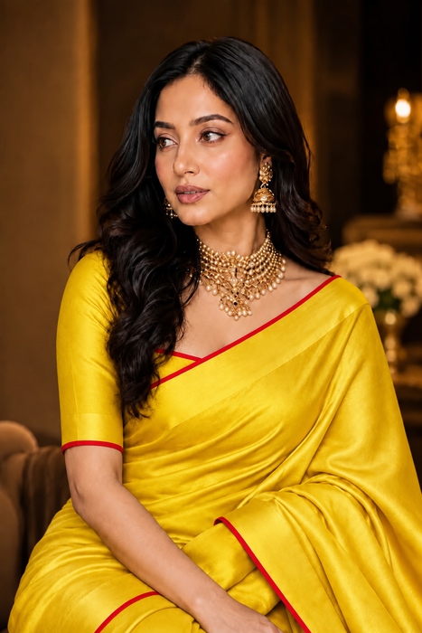 Yellow Pure Banarasi Katan Handloom Saree - Designer Satin Border