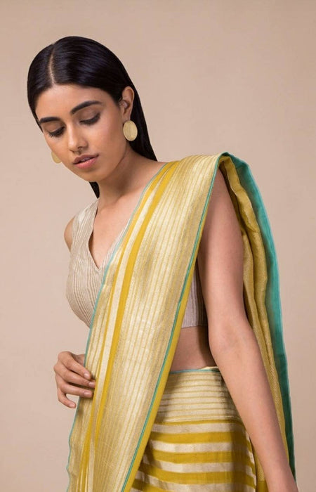 Yellow Pure Khaddi Georgette Banarasi Saree - Water zari