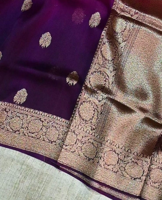 Pure Kora Banarasi Handloom Saree - Antique Zari and Designer Border
