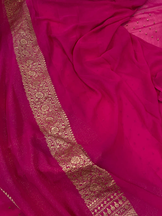 Rani Pure Khaddi Crepe Banarasi Handloom Saree