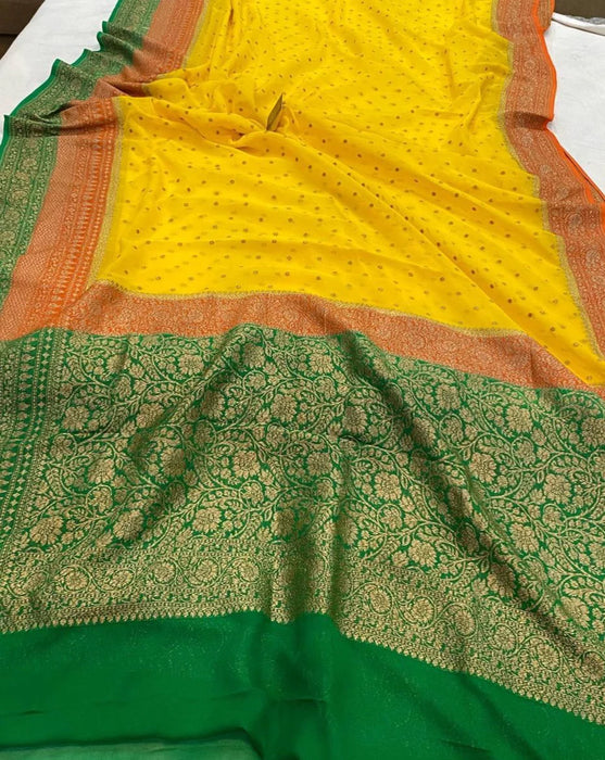 3D Khaddi Georgette Banarasi Handloom Saree - Antique Zari