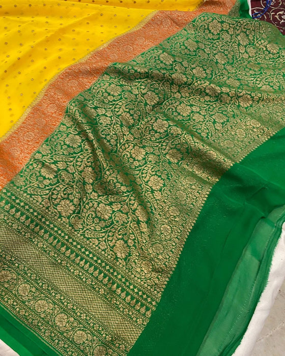 3D Khaddi Georgette Banarasi Handloom Saree - Antique Zari