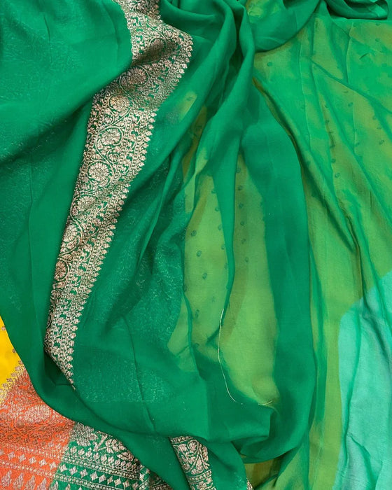 3D Khaddi Georgette Banarasi Handloom Saree - Antique Zari