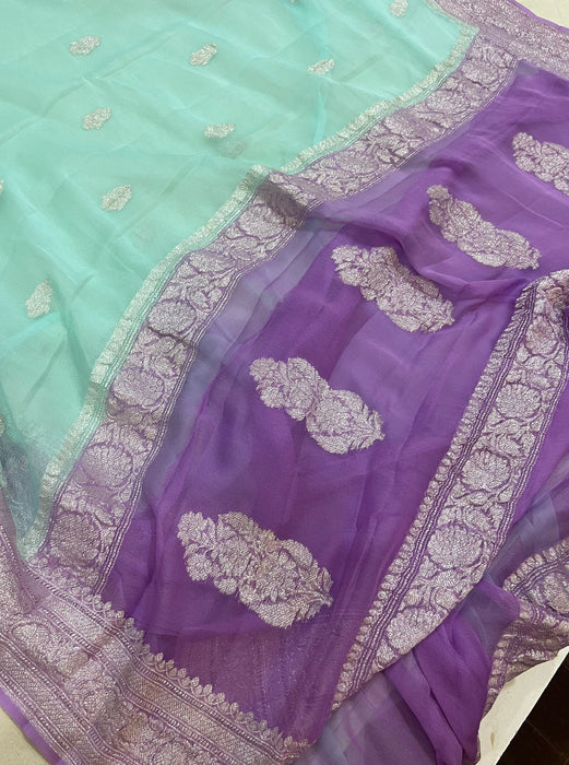 Light Blue Pure Kadhwa Chiffon Georgette Banarasi Saree