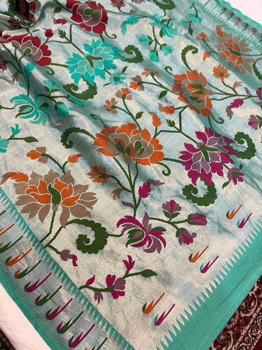Pure Tussar Georgette Banarasi Handloom Saree - Paithani Brocade
