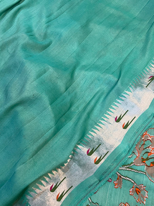 Pure Tussar Georgette Banarasi Handloom Saree - Paithani Brocade