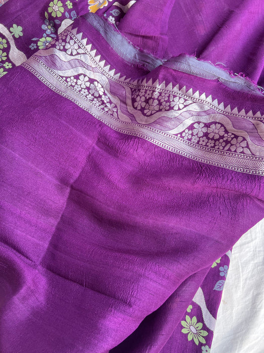 Magenta Pure Tussar Georgette Banarasi Handloom Saree - Pashmina Meenakari